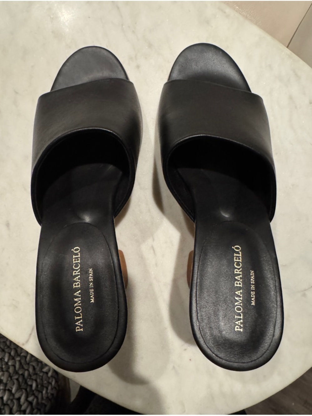 Paloma Barcelo Black Leather Slide Mules Sz 7